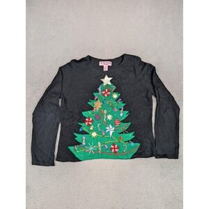 Star Blue Originals Studio Sweater‎ Womens Large Black Beaded Christmas Tree